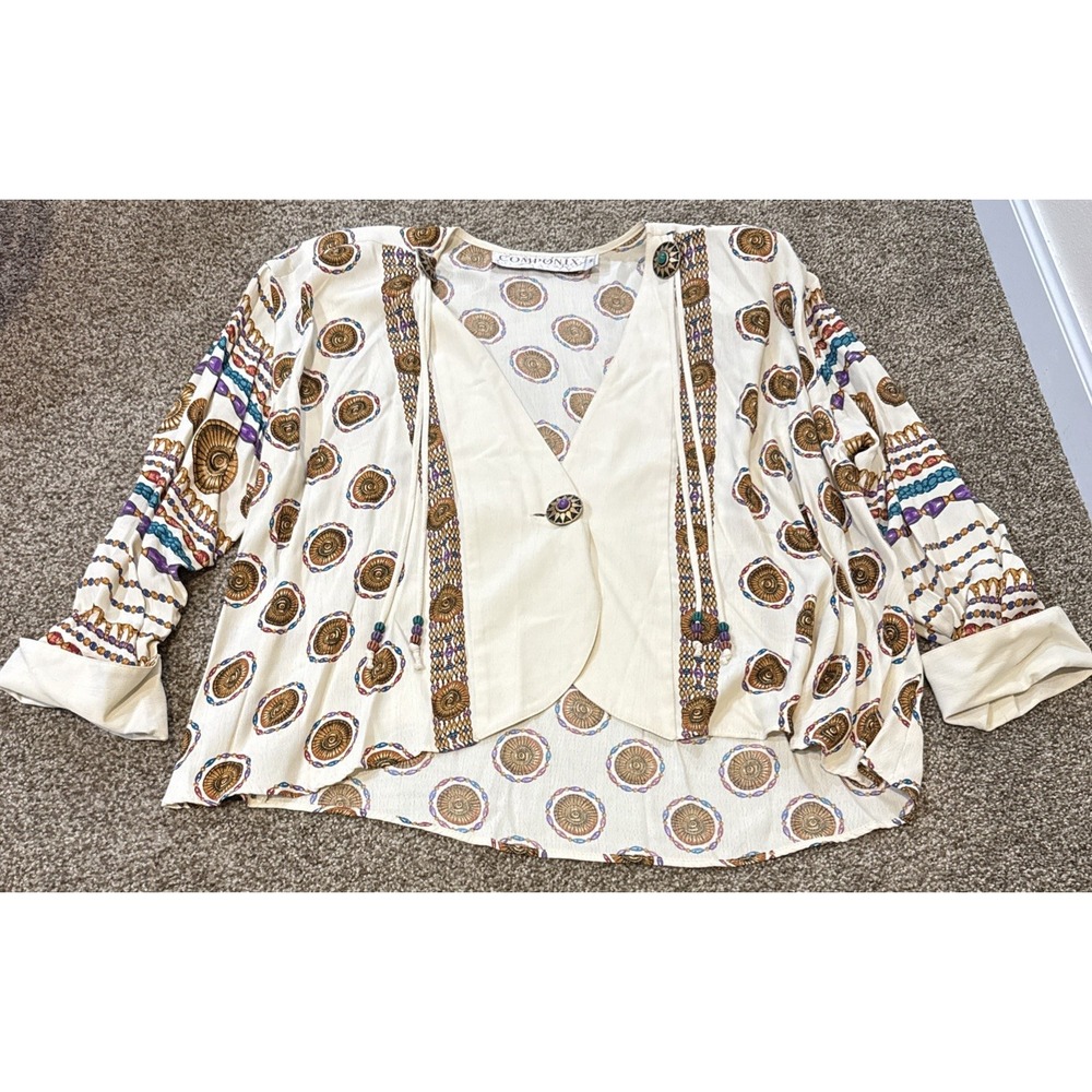 Vintage 80's Componix Art To Wear Abstract Oversize Blouse Beaded Accent Classic